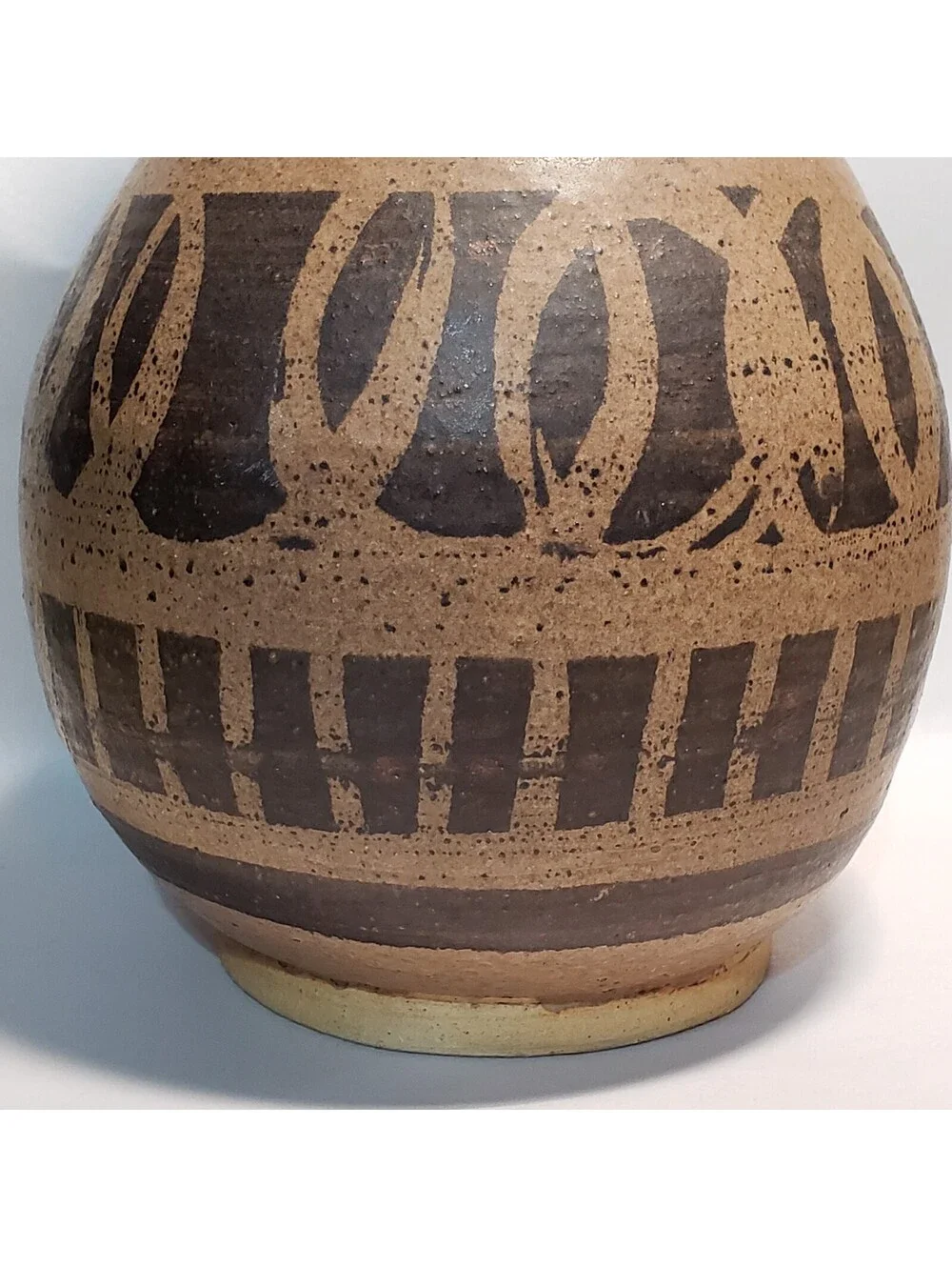 Artist Signed Art Pottery Vase Tall Narrow Neck Brown Pattern Glaze